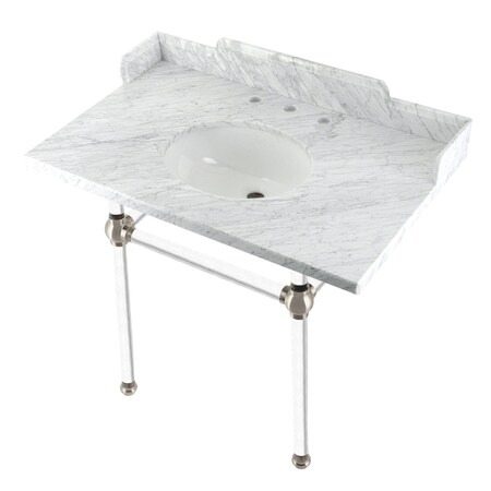 Kingston Brass 36 Carrara Marble Console Sink with Acrylic Legs, Marble WhiteBrushed Nickel LMS3630MA8